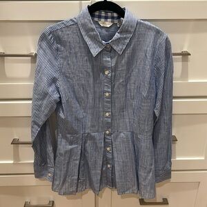 Anthropologie 11 1 Tylho Peplum Stripe Button Down Shirt